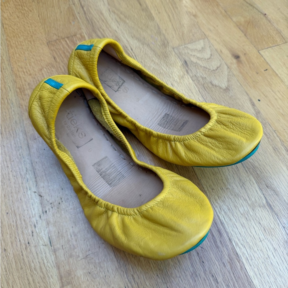 Yellow Leather Tieks Ballet Flats Women’s Size 9